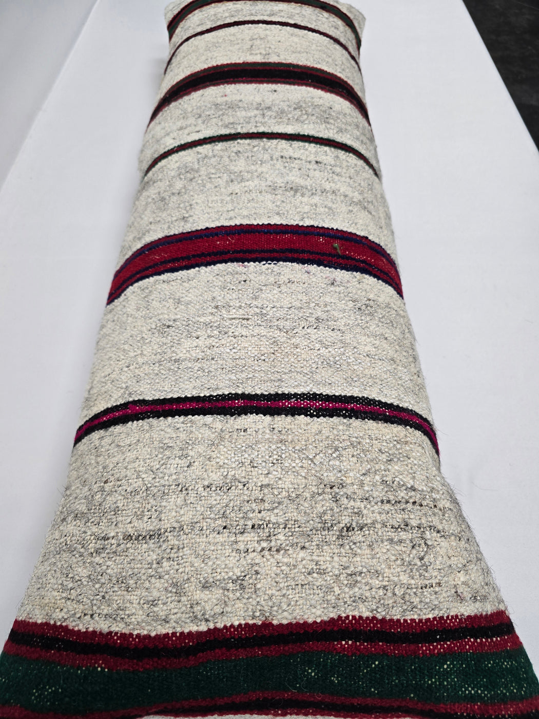 Turkish Lumbar Rug Pillow Cream Burgundy Black Cushion Cover Hemp Pillow 14" x 40" #9446