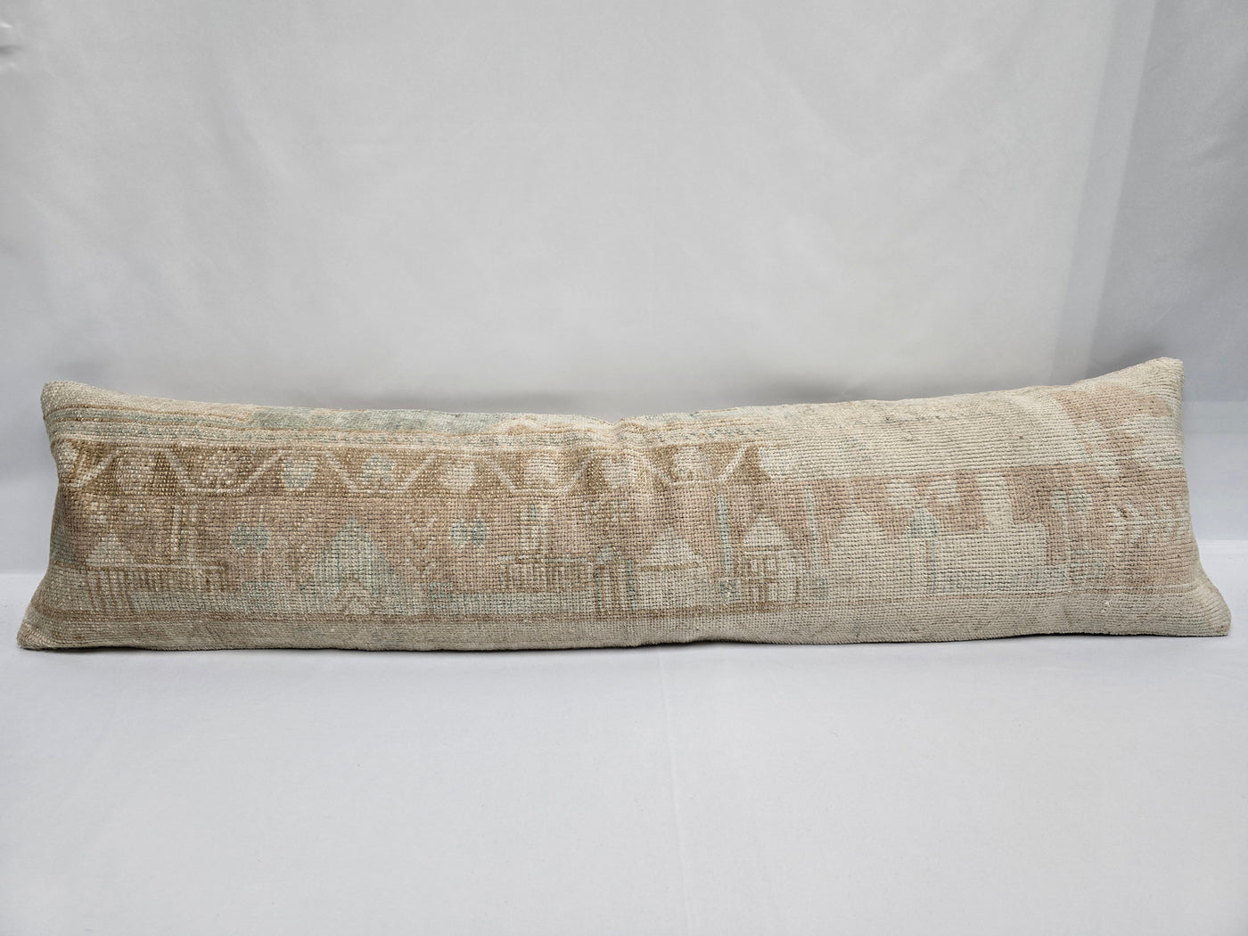 Turkish Lumbar Rug Pillow Beige Blue Tan Cushion Cover Pillow 12" x 48" #9526