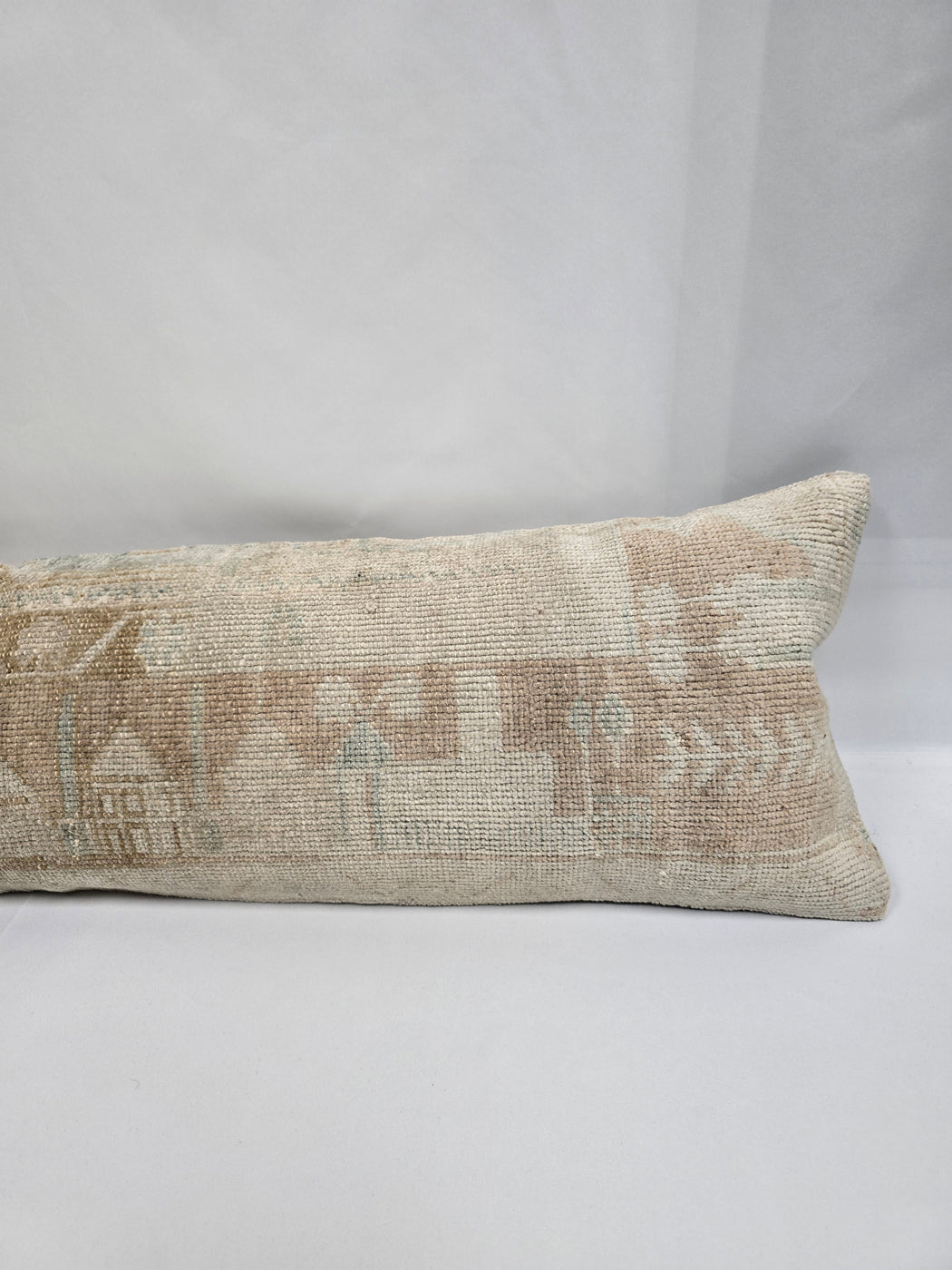 Turkish Lumbar Rug Pillow Beige Blue Tan Cushion Cover Pillow 12" x 48" #9526