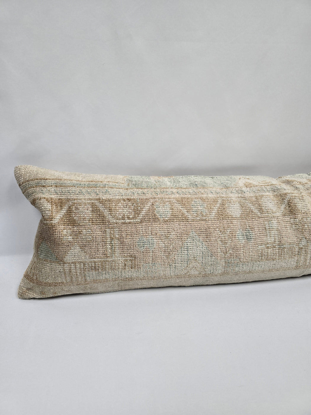 Turkish Lumbar Rug Pillow Beige Blue Tan Cushion Cover Pillow 12" x 48" #9526