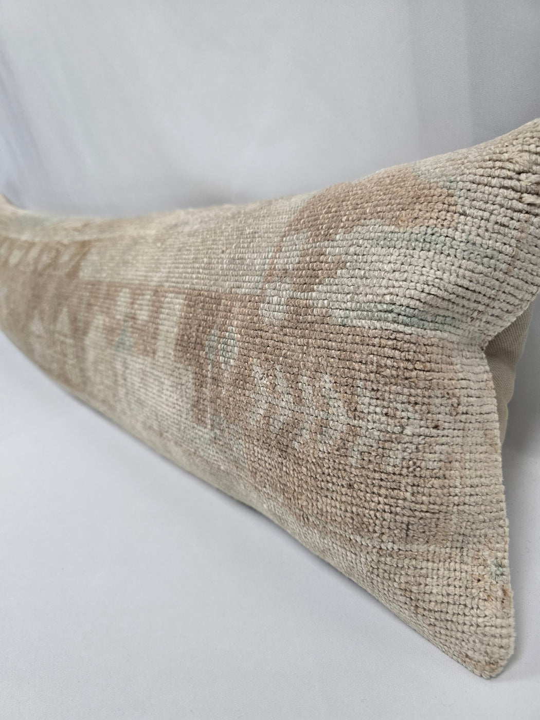 Turkish Lumbar Rug Pillow Beige Blue Tan Cushion Cover Pillow 12" x 48" #9526
