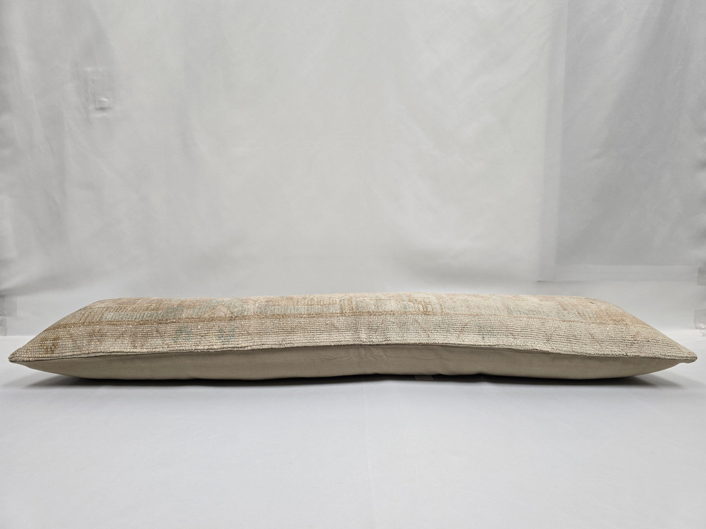 Turkish Lumbar Rug Pillow Beige Blue Tan Cushion Cover Pillow 12" x 48" #9526