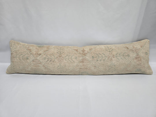 Turkish Lumbar Rug Pillow Beige Brown Green Cushion Cover Pillow 12" x 48" #9521