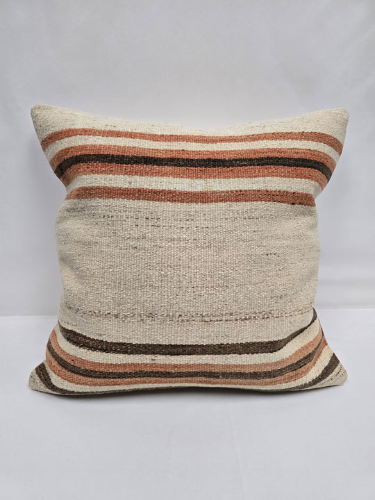 Turkish Hemp Pillow Natural Beige Rust Brown Pillow Cushion Cover 24" x 24" #9254