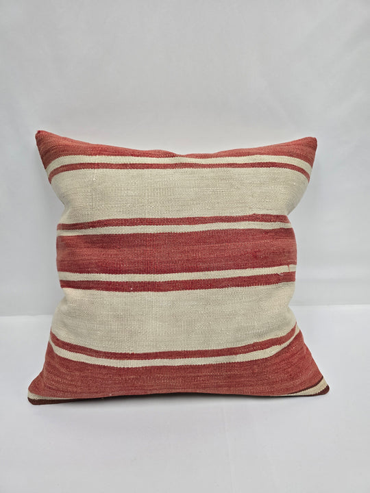 Turkish Hemp Pillow Natural Beige Red Pillow Cushion Cover 24" x 24" #9253