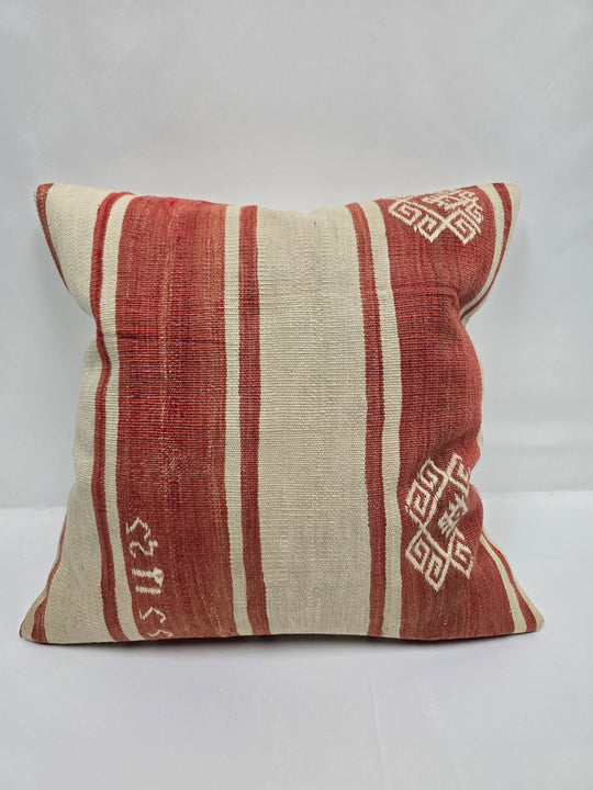 Turkish Hemp Pillow Natural Beige Red Pillow Cushion Cover 24" x 24" #9250