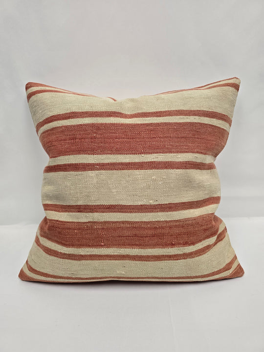 Turkish Hemp Pillow Natural Beige Red Pillow Cushion Cover 24" x 24" #9249