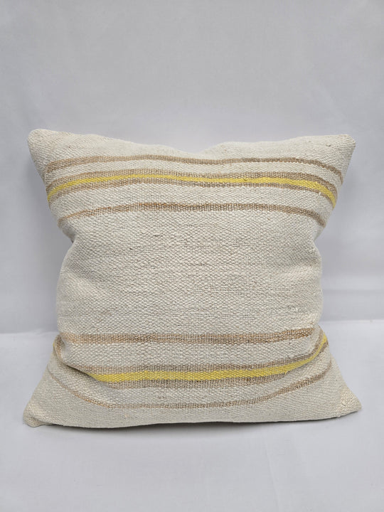 Turkish Hemp Pillow Natural Beige Yellow Brown Pillow Cushion Cover 24" x 24" #9248