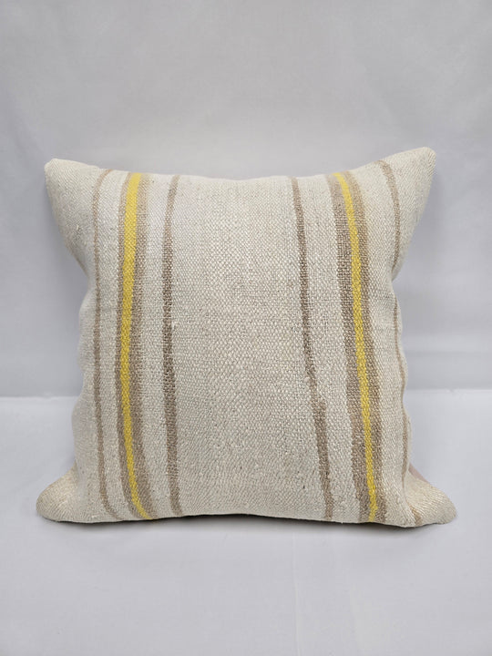 Turkish Hemp Pillow Natural Beige Yellow Brown Pillow Cushion Cover 24" x 24" #9247