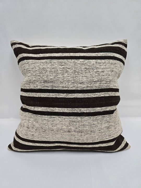 Turkish Hemp Pillow Natural Beige Black Pillow Cushion Cover 24" x 24" #9245
