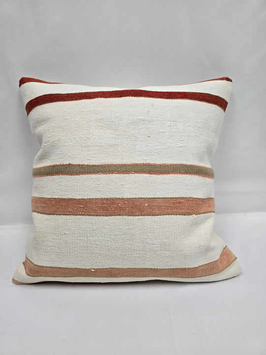 Turkish Hemp Pillow Natural Rust Beige Sage Pillow Cushion Cover 24" x 24" #9239