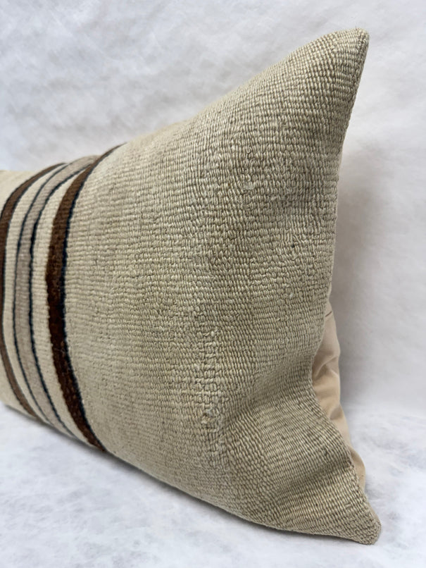 Turkish Hemp Pillow Cushion Natural Beige Brown Black Pillow Cushion Cover 16" x 24" #30268
