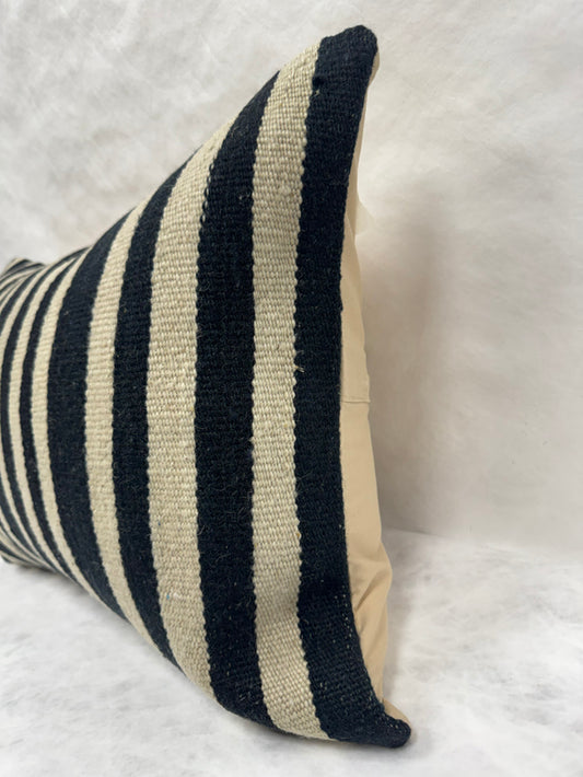 Turkish Hemp Pillow Cushion Natural Beige Black Pillow Cushion Cover 16" x 24" #30267