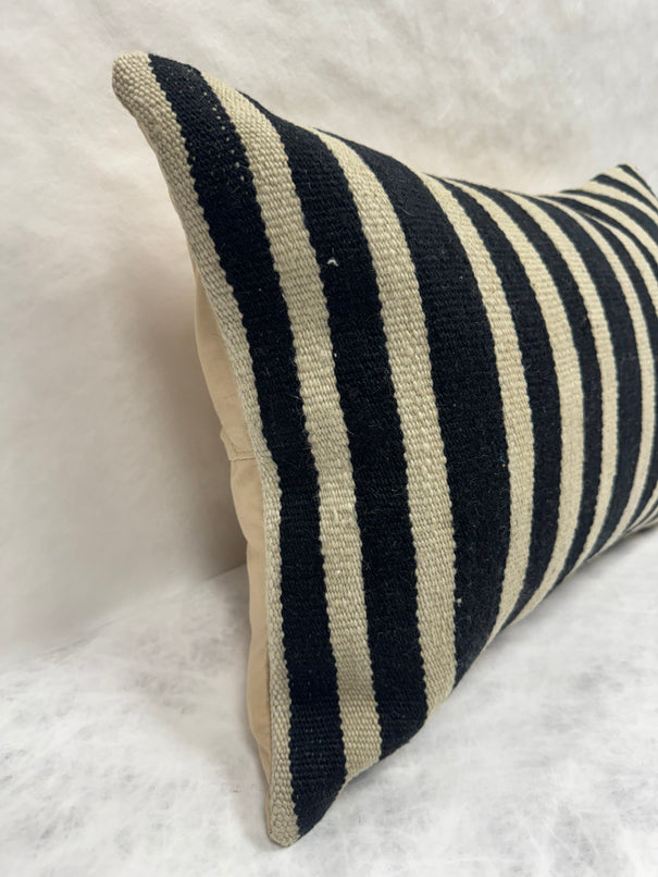 Turkish Hemp Pillow Cushion Natural Beige Black Pillow Cushion Cover 16" x 24" #30267