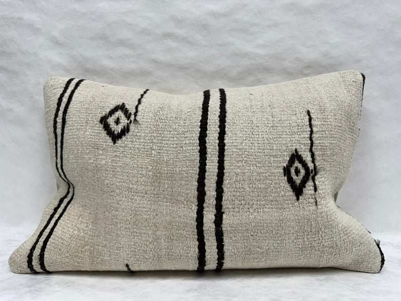 Turkish Hemp Pillow Cushion Natural Beige Black Pillow Cushion Cover 16" x 24" #30228