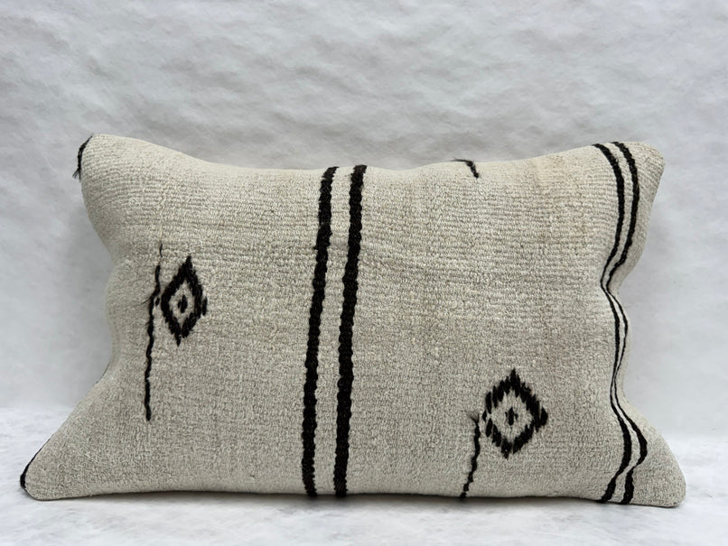 Turkish Hemp Pillow Cushion Natural Beige Black Pillow Cushion Cover 16" x 24" #30228