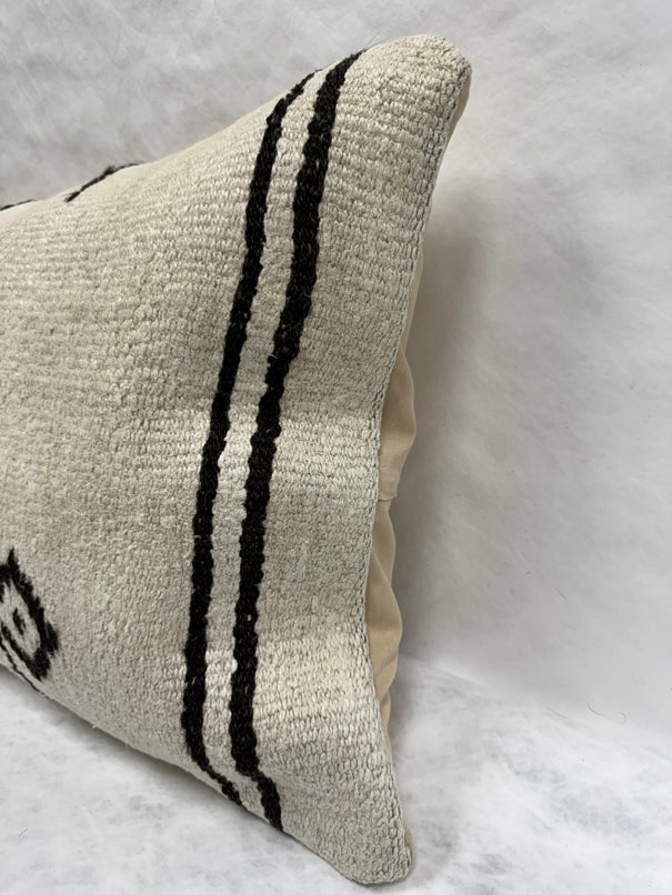 Turkish Hemp Pillow Cushion Natural Beige Black Pillow Cushion Cover 16" x 24" #30228