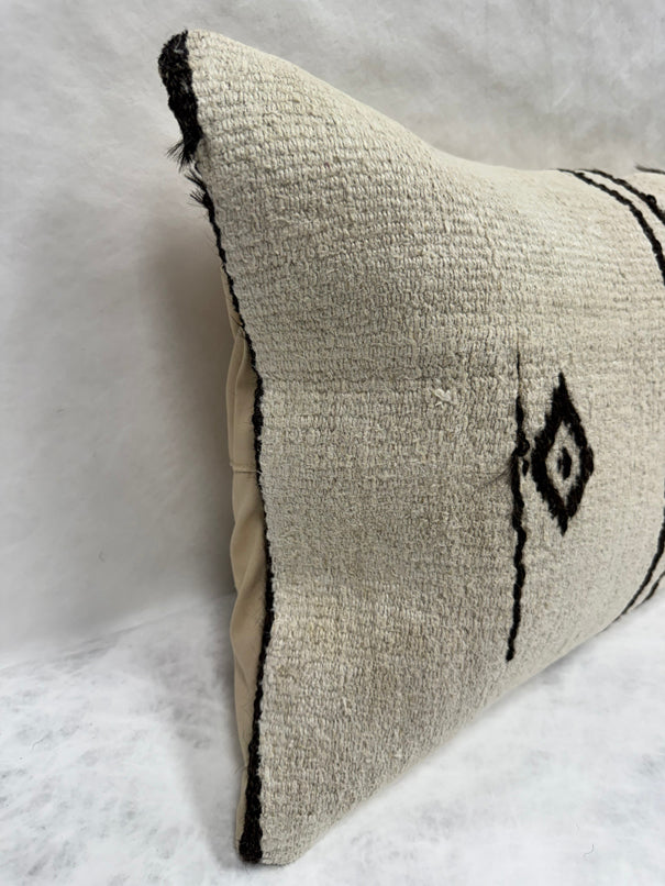 Turkish Hemp Pillow Cushion Natural Beige Black Pillow Cushion Cover 16" x 24" #30228