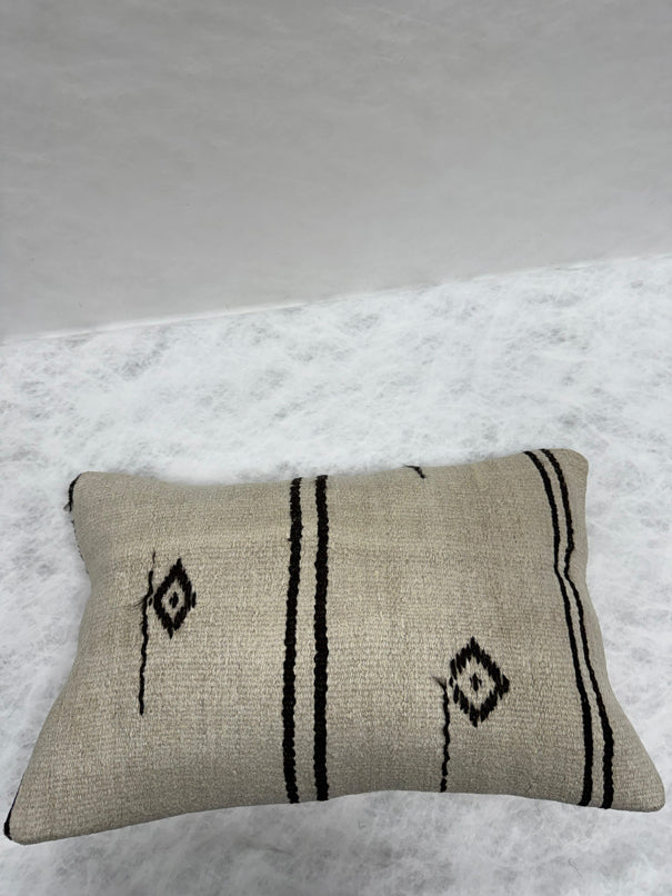Turkish Hemp Pillow Cushion Natural Beige Black Pillow Cushion Cover 16" x 24" #30228