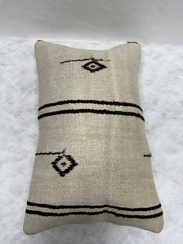 Turkish Hemp Pillow Cushion Natural Beige Black Pillow Cushion Cover 16" x 24" #30228
