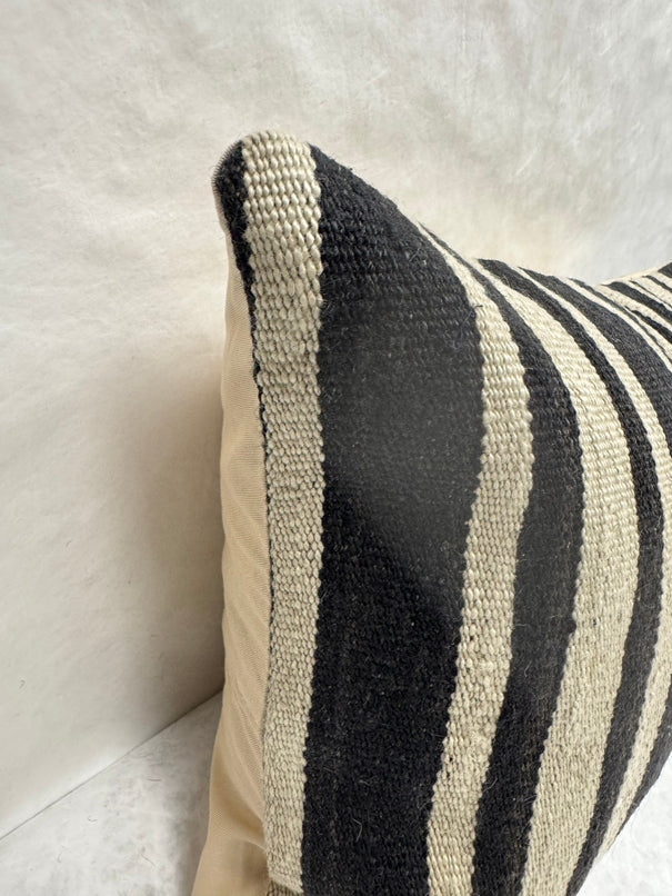 Turkish Hemp Pillow Cushion Natural Beige Black Pillow Cushion Cover 16" x 24" #30241
