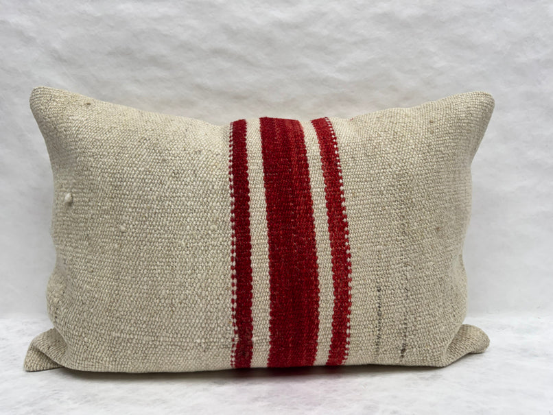 Turkish Hemp Pillow Cushion Natural Beige Red Pillow Cushion Cover 16" x 24" #30234