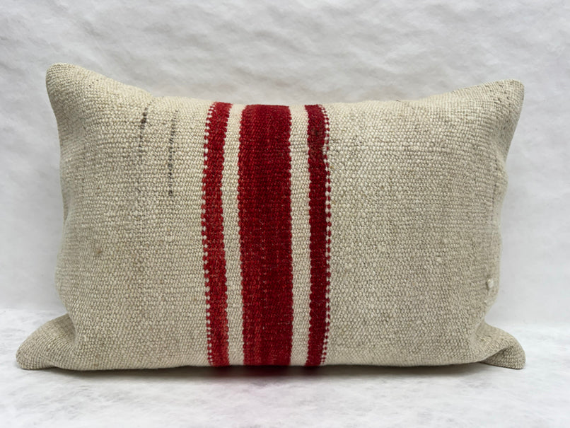 Turkish Hemp Pillow Cushion Natural Beige Red Pillow Cushion Cover 16" x 24" #30234