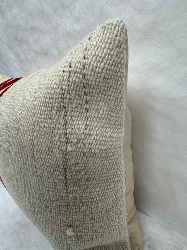 Turkish Hemp Pillow Cushion Natural Beige Red Pillow Cushion Cover 16" x 24" #30234