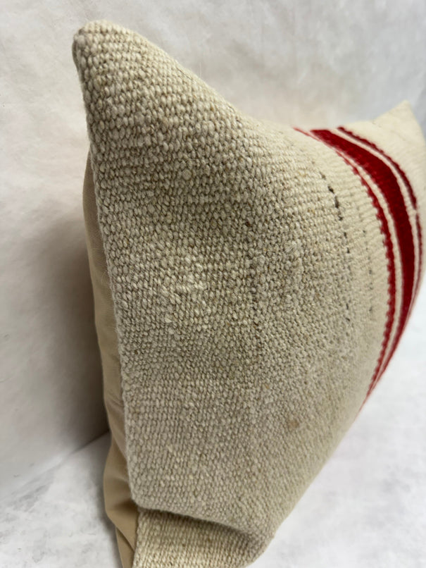 Turkish Hemp Pillow Cushion Natural Beige Red Pillow Cushion Cover 16" x 24" #30234