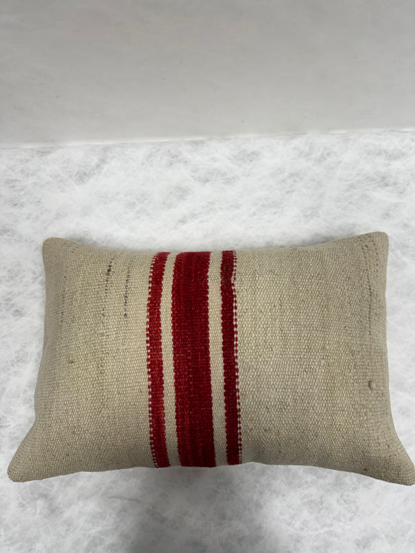 Turkish Hemp Pillow Cushion Natural Beige Red Pillow Cushion Cover 16" x 24" #30234