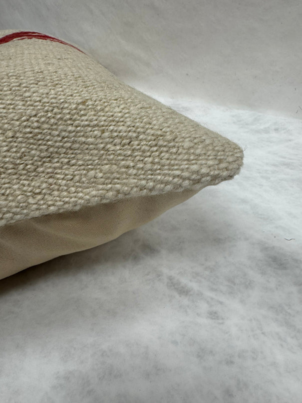 Turkish Hemp Pillow Cushion Natural Beige Red Pillow Cushion Cover 16" x 24" #30234