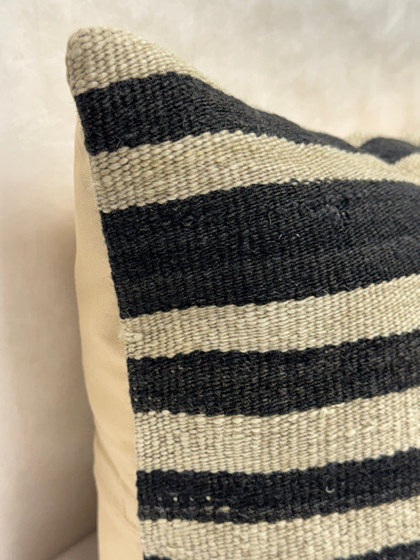 Turkish Hemp Pillow Cushion Natural Beige Black Pillow Cushion Cover 16" x 24" #30266