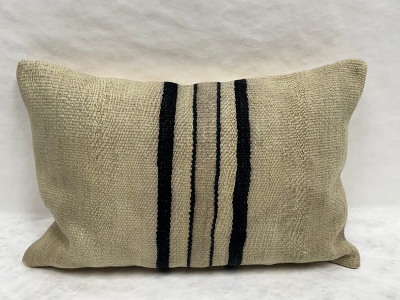 Turkish Hemp Pillow Cushion Natural Beige Black Pillow Cushion Cover 16" x 24" #30249