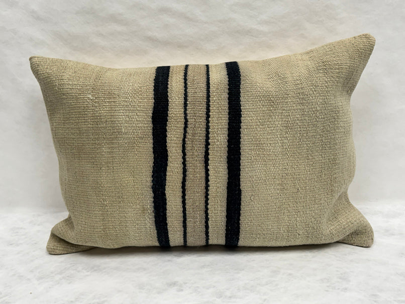 Turkish Hemp Pillow Cushion Natural Beige Black Pillow Cushion Cover 16" x 24" #30249