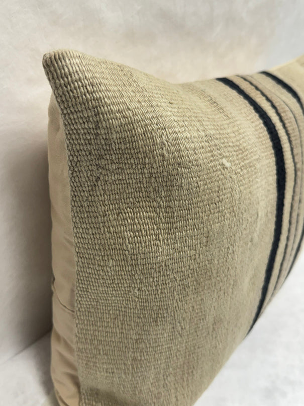 Turkish Hemp Pillow Cushion Natural Beige Black Pillow Cushion Cover 16" x 24" #30249