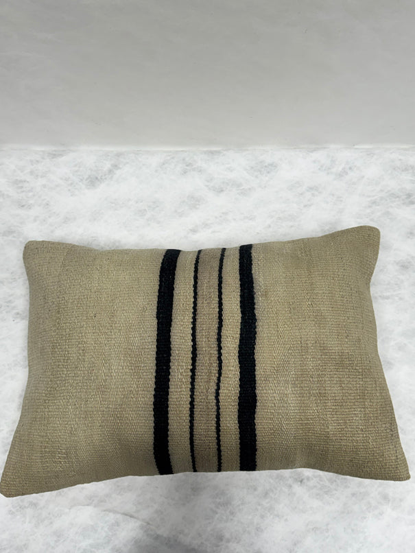 Turkish Hemp Pillow Cushion Natural Beige Black Pillow Cushion Cover 16" x 24" #30249