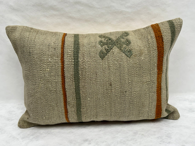 Turkish Hemp Pillow Cushion Natural Beige Rust Green Pillow Cushion Cover 16" x 24" #30250