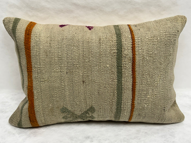 Turkish Hemp Pillow Cushion Natural Beige Rust Green Pillow Cushion Cover 16" x 24" #30250