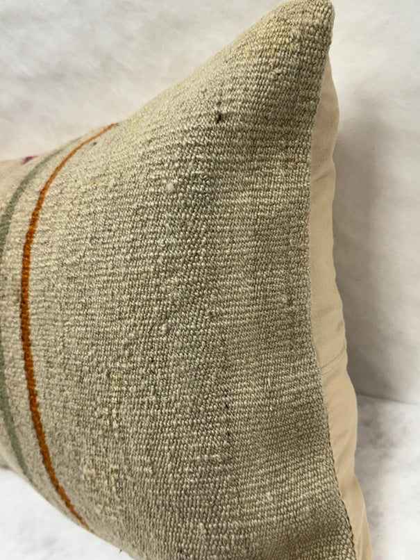 Turkish Hemp Pillow Cushion Natural Beige Rust Green Pillow Cushion Cover 16" x 24" #30250