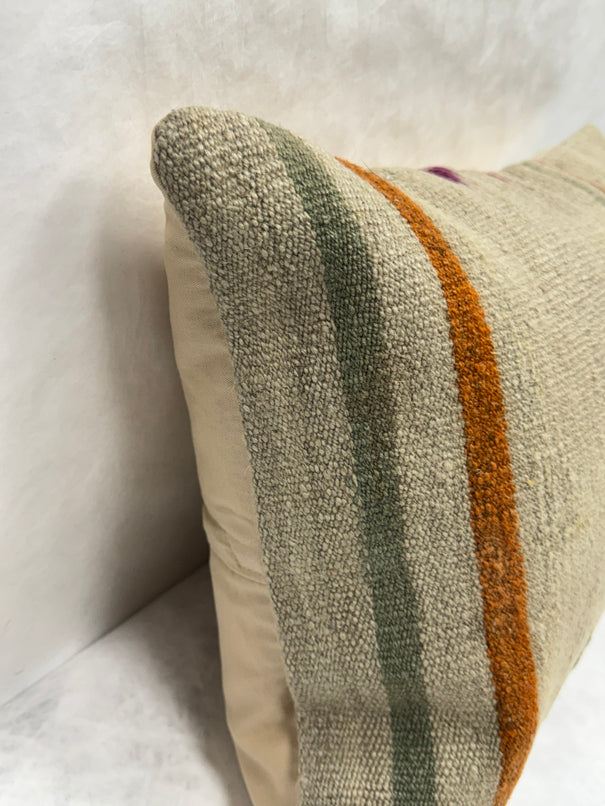 Turkish Hemp Pillow Cushion Natural Beige Rust Green Pillow Cushion Cover 16" x 24" #30250