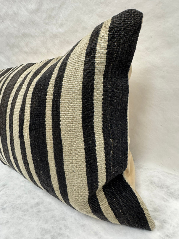 Turkish Hemp Pillow Cushion Natural Beige Black Pillow Cushion Cover 16" x 24" #30180