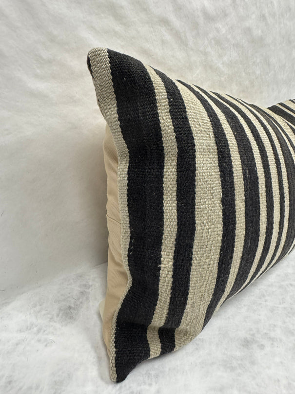 Turkish Hemp Pillow Cushion Natural Beige Black Pillow Cushion Cover 16" x 24" #30180