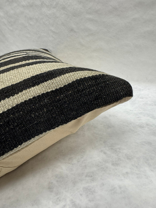 Turkish Hemp Pillow Cushion Natural Beige Black Pillow Cushion Cover 16" x 24" #30180