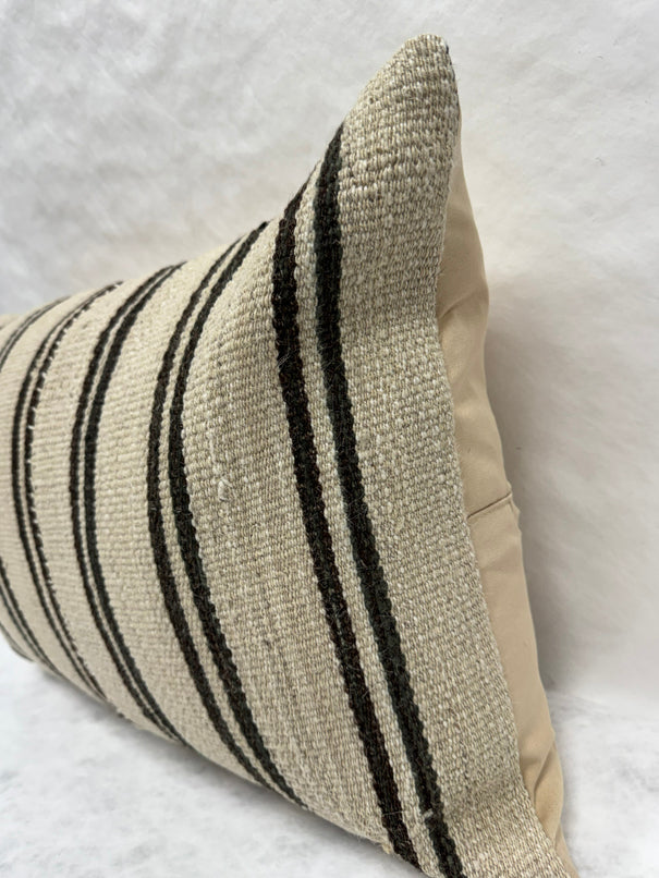 Turkish Hemp Pillow Cushion Natural Beige Black Pillow Cushion Cover 16" x 24" #30178
