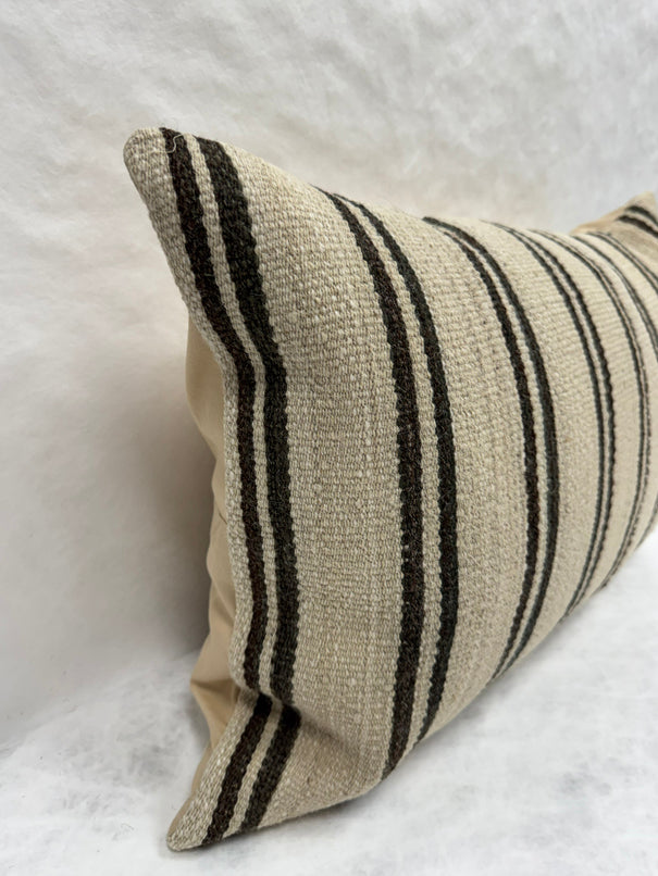 Turkish Hemp Pillow Cushion Natural Beige Black Pillow Cushion Cover 16" x 24" #30178