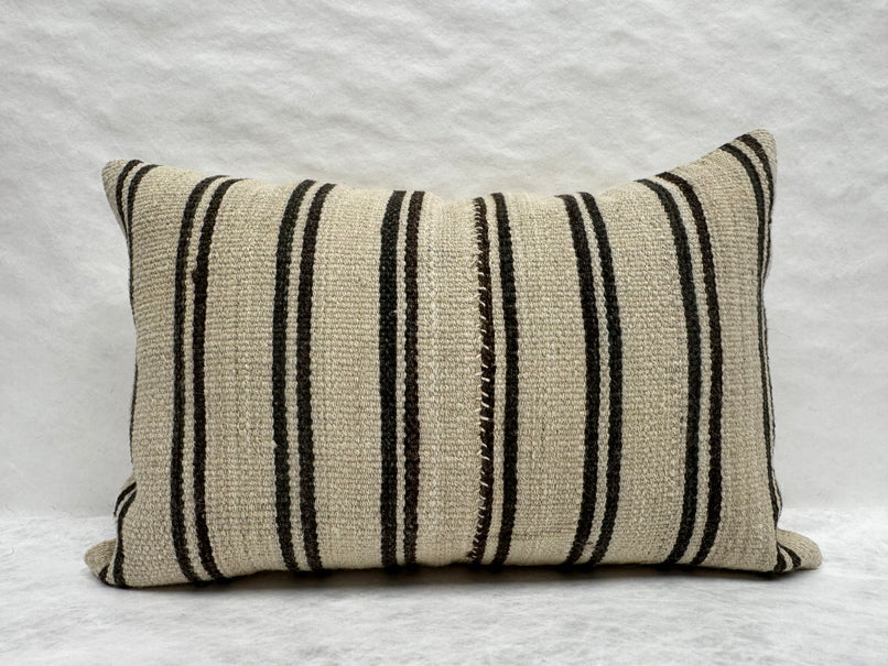 Turkish Hemp Pillow Cushion Natural Beige Black Pillow Cushion Cover 16" x 24" #30256