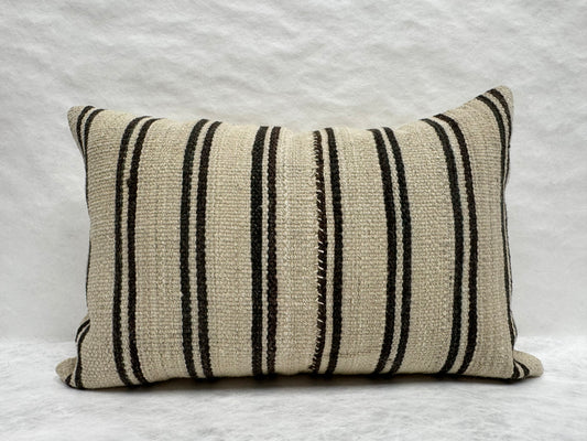 Turkish Hemp Pillow Cushion Natural Beige Black Pillow Cushion Cover 16" x 24" #30256