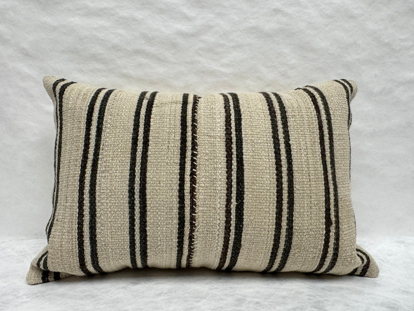 Turkish Hemp Pillow Cushion Natural Beige Black Pillow Cushion Cover 16" x 24" #30256