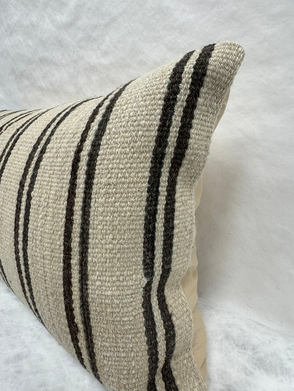 Turkish Hemp Pillow Cushion Natural Beige Black Pillow Cushion Cover 16" x 24" #30256