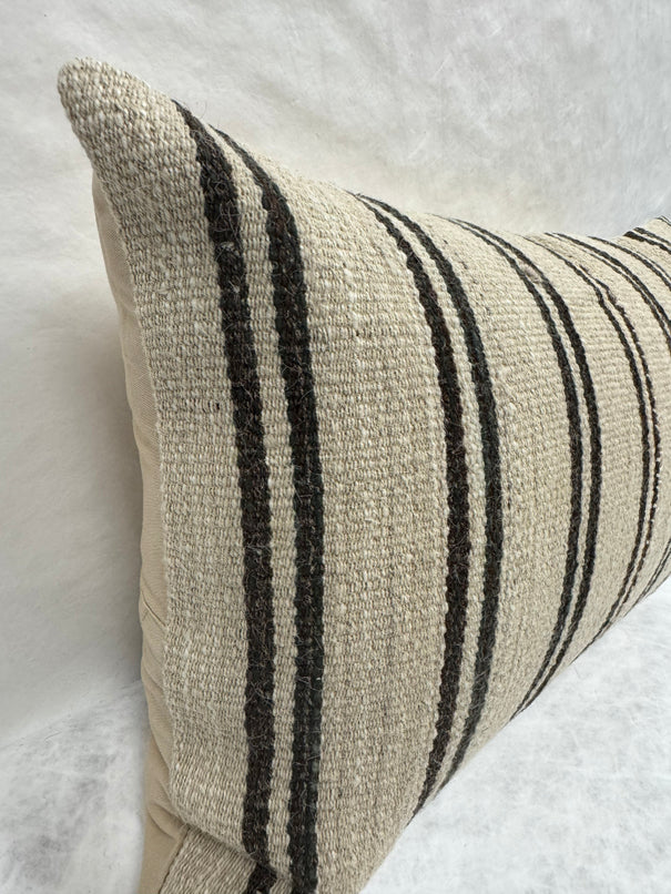 Turkish Hemp Pillow Cushion Natural Beige Black Pillow Cushion Cover 16" x 24" #30256
